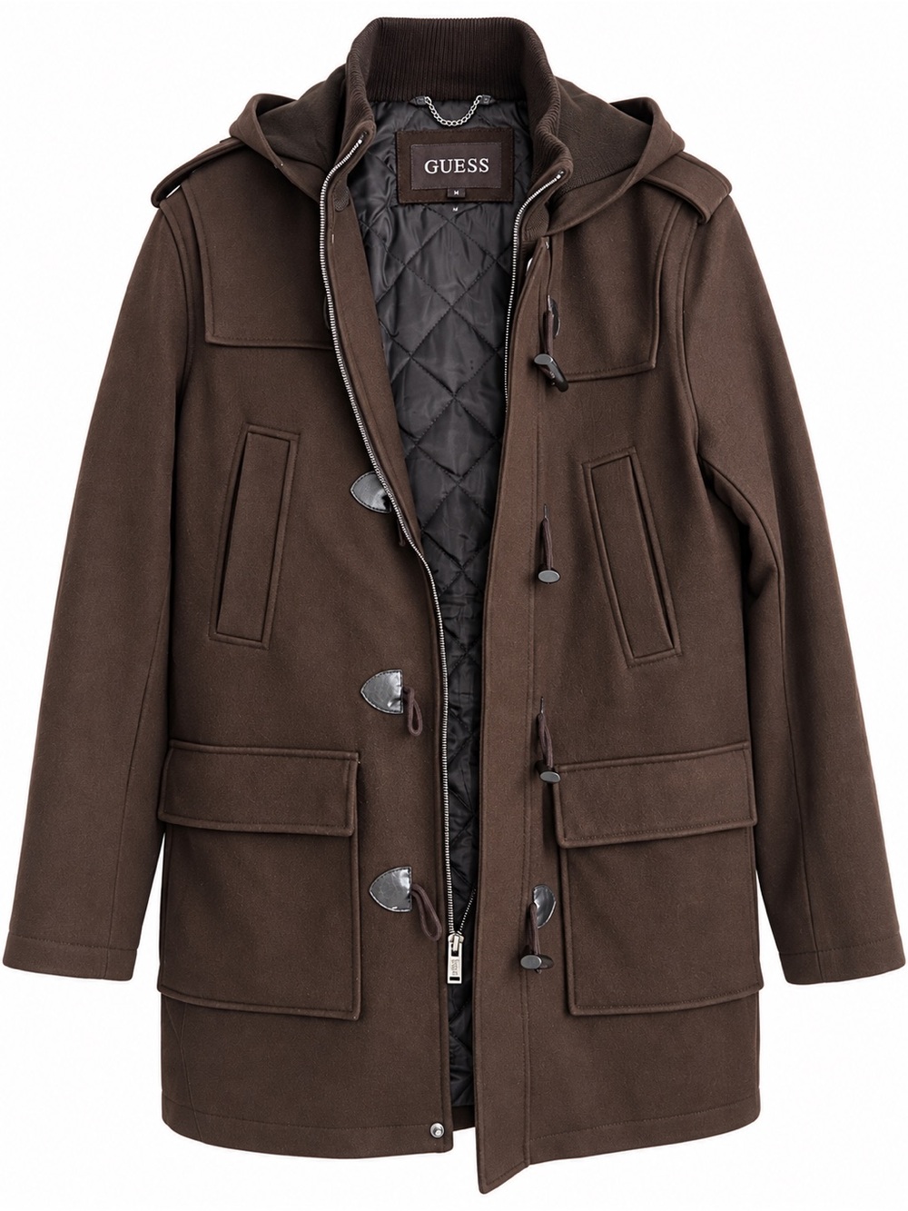 GUESS Men's Brown Wool Blend Duffle Coat Size M